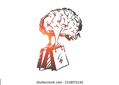 Shopping Addiction, Consumerism Concept Sketch. Hand Drawn Isolated Vector