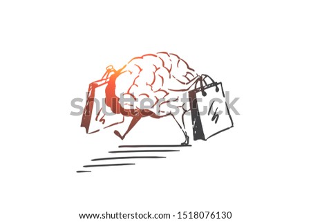 Shopping addiction, consumerism problem concept sketch. Hand drawn isolated vector