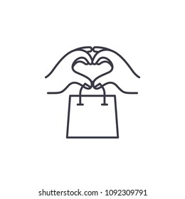 Shopping addiction linear icon concept. Shopping addiction line vector sign, symbol, illustration.