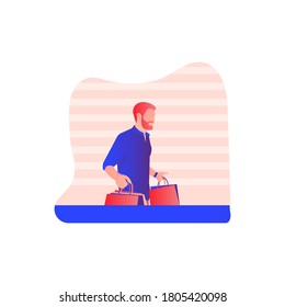 Shopping Addiction is Rising in Young Men vector illustration. flat shopping young men gradient vector 