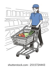 A shopping agent woman pushing cart
