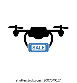 Shopping air drone sale icon (Black and blue Vector illustration)