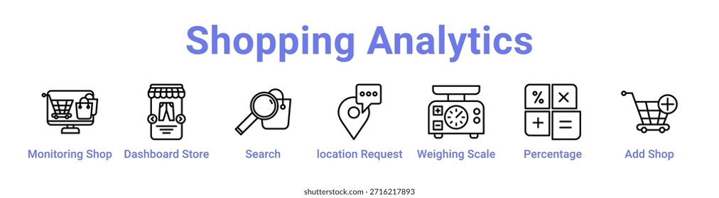 Anuncio de ícono de Shopping Analytics y color azul de colección