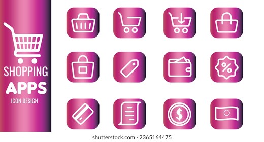 Diseño de iconos de aplicación de compra con degradado de color