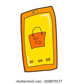 shopping app smartphone vector illustration icon design template with filled outline doodle hand drawn style for shop and market