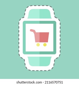 Shopping App Sticker in trendy line cut isolated on blue background
