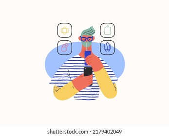 Shopping application - Online shopping and electronic commerce series - modern vector concept illustration of a man drinking beverage and shopping. Promotion, discounts, sale and online orders concept