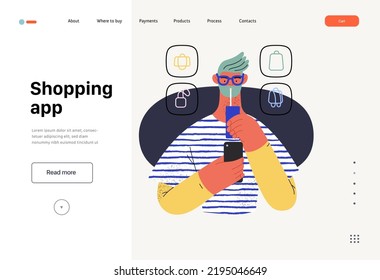 Aplicación de compras - Tiendas en línea y comercio electrónico plantilla web - moderna ilustración de concepto vectorial de bebidas de consumo humano y compras Promoción, descuento, venta y pedidos online