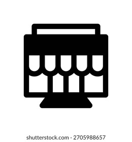 Shopping area. Outlined stroke vector icon with black-filled details.