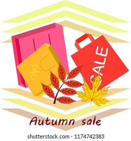 shopping autumn sale paper package fallen leaves vector background