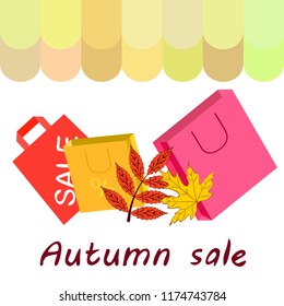 shopping autumn sale paper package fallen leaves vector background