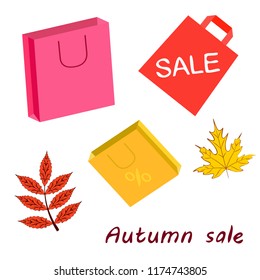 shopping autumn sale paper package fallen leaves vector background shopping autumn sale paper package fallen leaves vector background