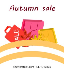 shopping autumn sale paper package fallen leaves vector background