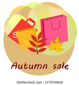 shopping autumn sale paper package fallen leaves vector background