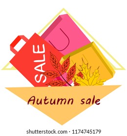 shopping autumn sale paper package fallen leaves vector background