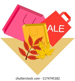 shopping autumn sale paper package fallen leaves vector background