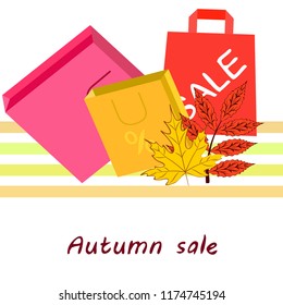 shopping autumn sale paper package fallen leaves vector background