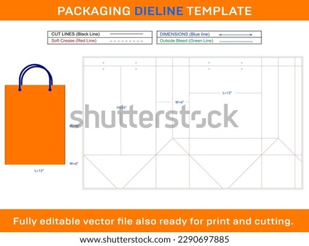 Shopping Bag 13x6x16 inch Dieline Template