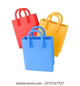 Shopping bag 3D concept. Shopping bag Icon. Realistic vector symbol of discount, sale, shopping package. Sale concept design. Colorful plastic cartoon style illustration on white.