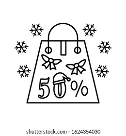 Shopping bag 50% icon. Simple line, outline vector elements of winter sale icons for ui and ux, website or mobile application