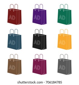 Shopping bag advertising icon in black style isolated on white background. Advertising symbol stock vector illustration.