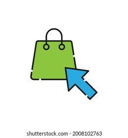 Shopping Bag with Arrow icon Vector Design. Shopping Bag icon with Arrow design concept for e-commerce, online store and marketplace website, logo, symbol, button, sign, app UI
