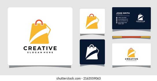 Plantilla de logotipo de flecha de la bolsa de compras con inspiración de diseño de tarjeta de visita
