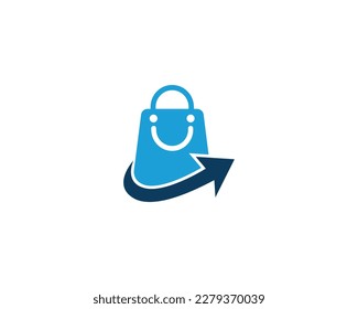 Shopping bag and up arrow online happy shopping Logo design. Quick shop and online shopping vector illustration.