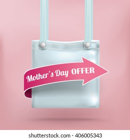 Shopping bag with arrow and text Mother's Day Offer. Eps 10 vector file.