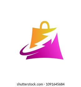 Shopping Bag With Arrow Thunder Logo, Fast Shopping Logo, Shopping Delivery Logo