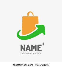 Shopping bag and arrow. Vector logo design. Business concept icon.