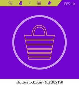 shopping bag with bands line vector icon on a violet background. Flat design style.