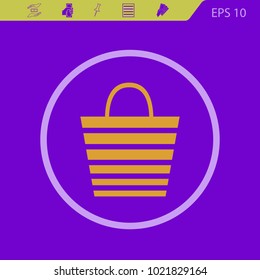 shopping bag with bands vector icon on a violet background. Flat design style.