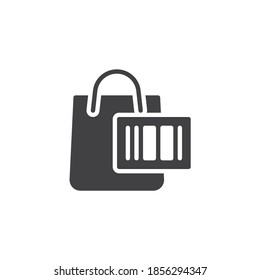 Shopping bag and barcode vector icon. filled flat sign for mobile concept and web design. Shop discount glyph icon. Symbol, logo illustration. Vector graphics