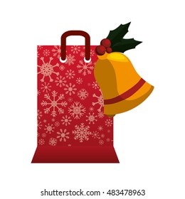 Shopping bag and bell icon. Merry Christmas season decoration figure theme. Isolated design. Vector illustration