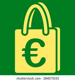 Shopping bag from BiColor Euro Banking Icon Set. Vector style: flat, yellow symbol, rounded angles, green background.