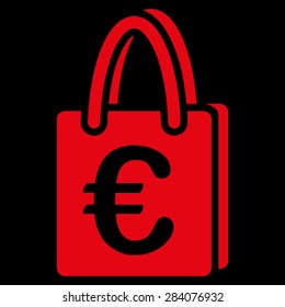 Shopping bag from BiColor Euro Banking Icon Set. Vector style: flat, red symbol, rounded angles, black background.
