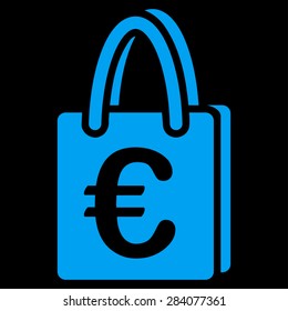 Shopping bag from BiColor Euro Banking Icon Set. Vector style: flat, blue symbol, rounded angles, black background.