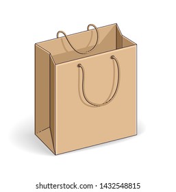 Shopping bag big sale, sellout, retail, Black Friday discount, eco paper bag isolated on white background. Vector 3d isometric business and finance illustration, thin line design.