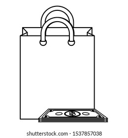 shopping bag with bills dollars vector illustration design