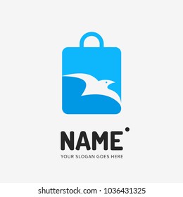 Shopping bag and bird. Vector logo design. Business concept icon.