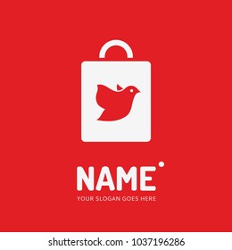 Shopping bag and bird. Vector logo design. Business concept icon.