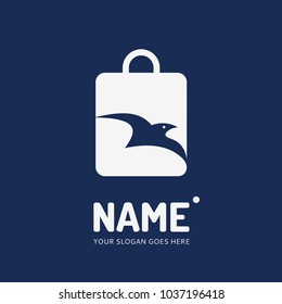 Shopping bag and bird. Vector logo design. Business concept icon.