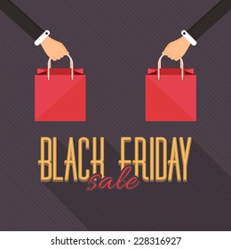 Bolsa de compras: afiche de venta en formato plano de viernes negro, volante, plantilla de publicidad 