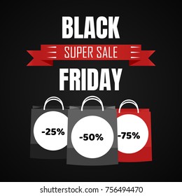 Shopping bag, Black Friday and Super Sale, vector illustration.