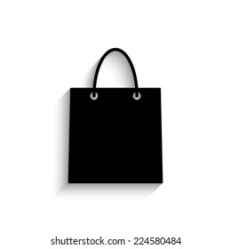 shopping bag - black vector icon with shadow