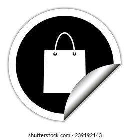  shopping bag - black vector icon. Round sticker.