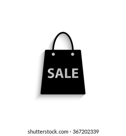 Shopping bag - black vector  icon with shadow