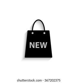 Shopping bag - black vector  icon with shadow