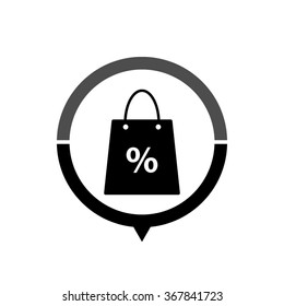 Shopping bag - black vector icon; map pointer;  message bubble